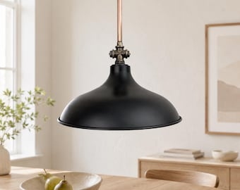 Lámpara colgante industrial con pantalla, iluminación de techo moderna estilo granja en negro mate, lámpara colgante de metal para isla de cocina o comedor.