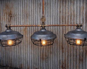 Industrial Pendant Light Kitchen Island  Rustic Pipe Lighting Fixture  3 Light Farmhouse Ceiling  chandelier Vintage Metal Cage Shade