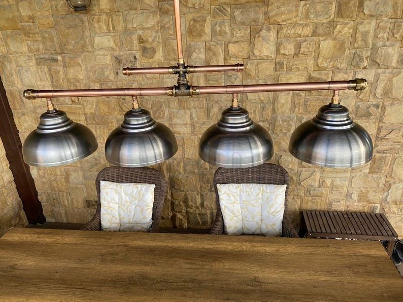 Copper Pipe Chandelier with Steel Shade - Rustic Industrial Lighting Bild 7