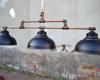 Industrial Pipe Chandelier, 3 Light Rustic Copper Pendant, Vintage Loft Ceiling Light