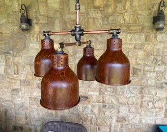 Rustic Industrial Chandelier, Farmhouse Dining Room Light Fixture, Handmade Pipe Pendant Lighting, Vintage Rustic Ceiling Lamp