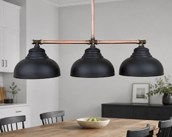 Industrial Black Pendant Light, Rustic Copper Ceiling Lamp, Farmhouse Hanging Lighting