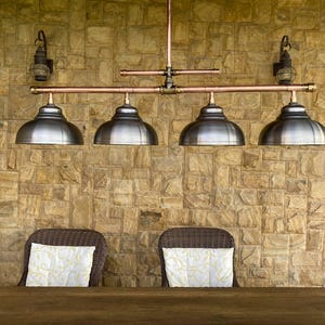 Copper Pipe Chandelier with Steel Shade - Rustic Industrial Lighting Bild 3