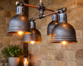 Industrial Pipe Chandelier, Rustic Loft Ceiling Light, Vintage Metal Pendant Lamp, Edison Bulb Lighting