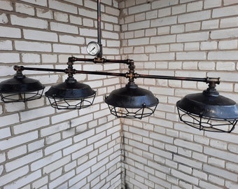 Long Industrial Steampunk Chandelier Pendant Rustic Light Farmhouse Beam Light