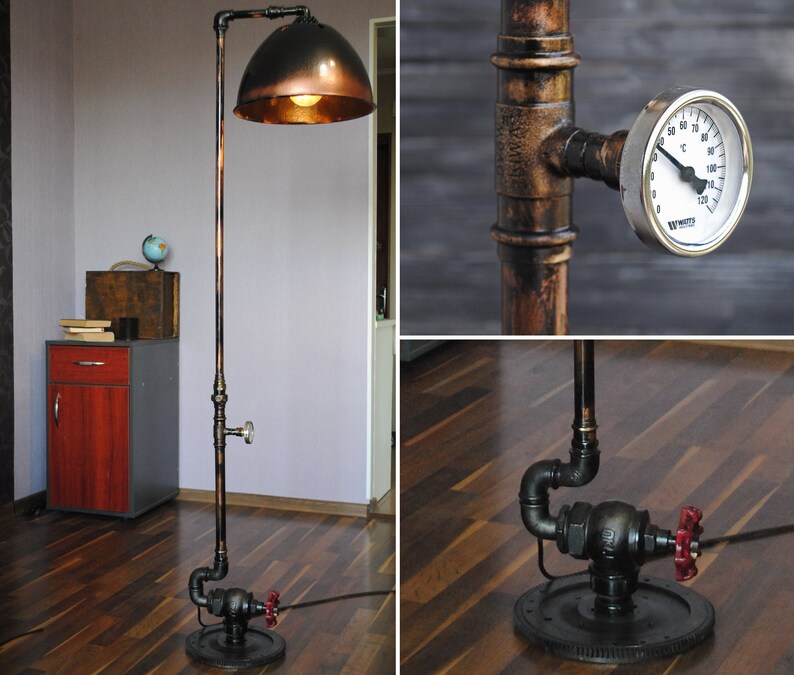 Industrial Floor Lamp Edison Gifts Rustic Decor Farmhouse Pipe Gift Copper