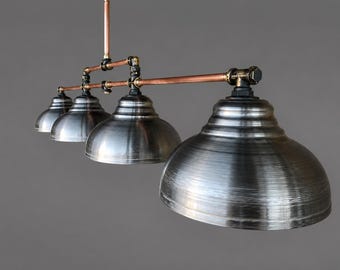 Iluminación industrial para isla de cocina, lámpara de araña rústica de estilo granja, plafón de tubería de cobre.