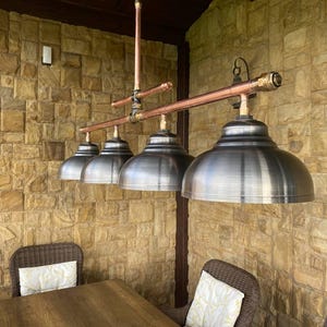 Copper Pipe Chandelier with Steel Shade - Rustic Industrial Lighting Bild 8