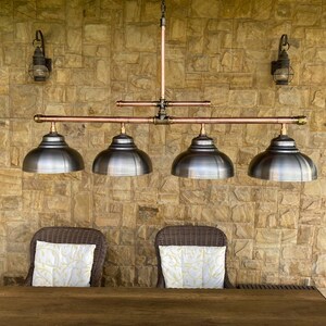 Copper Pipe Chandelier with Steel Shade - Rustic Industrial Lighting Bild 5