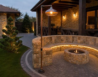 Lámpara de exterior de tubería de cobre, iluminación industrial para jardín, luz de patio hecha a mano, decoración rústica steampunk.