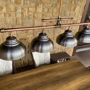 Copper Pipe Chandelier with Steel Shade - Rustic Industrial Lighting Bild 2