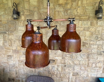 Rust Industrial Ceiling Chandelier, Farmhouse Pendant Light.