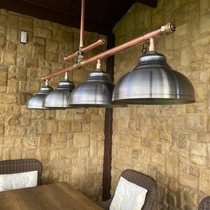 Copper Pipe Chandelier with Steel Shade - Rustic Industrial Lighting Bild 9