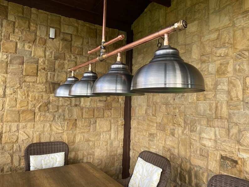 Copper Pipe Chandelier with Steel Shade - Rustic Industrial Lighting Bild 9