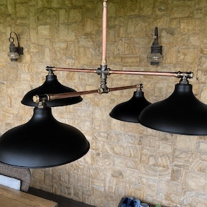 Industrial Chandelier Copper Pipe Light Fixture  Kitchen Island Lighting  Rustic Farmhouse Ceiling Light