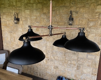 Industrial Chandelier Copper Pipe Light Fixture  Kitchen Island Lighting  Rustic Farmhouse Ceiling Light
