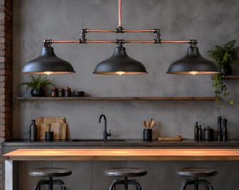 Lámpara de cocina industrial, lámpara colgante estilo granja, lámpara de araña de tubería negra