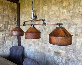 Industrial Pendant Light Rustic Chandelier, Loft Ceiling Lamp, Farmhouse Kitchen Island Lighting Handmade in Ukraine E26 Copper Pipe Fixture