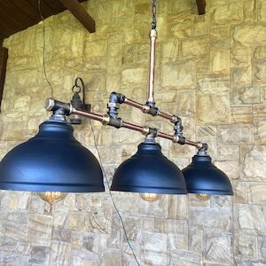 Rustic black pendant industrial light. Kitchen island lighting.