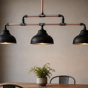 Industrial 3-Light Pendant Light, Farmhouse Kitchen Island Lighting, Rustic Pipe Chandelier, Black Metal Ceiling Fixture, Loft Lighting