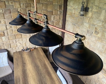 Copper Pipe Chandelier  Industrial Kitchen Island Lighting  Rustic Farmhouse Light Fixture  Black Metal Ceiling Light