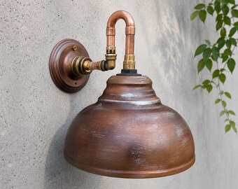 Industrial Outdoor Wall Sconce, Copper Pipe Wall Lights, Rustic Bronze Wall Lamp, Farmhouse Porch Light, Handmade Exterior Lighting