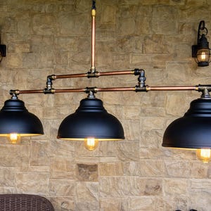 3 light industrial island chandelier copper pipe pool table light black metal farmhouse lighting industrial billiard table light fixture