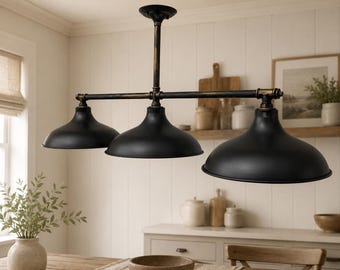 Industrial 3-Light Pendant Light, Farmhouse Kitchen Island Chandelier, Black Brass Fixture