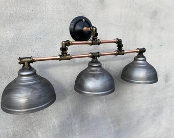 3 Light Industrial Vanity Lighting, Bathroom Wall Sconce, Rustic Pipe Lighting, Farmhouse Over Mirror Light, Copper wall Fixture