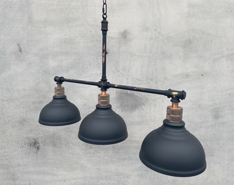 Black ceiling chandelier.Industrial rustic pendant light for kitchen island.Copper lighting.