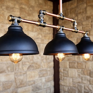 Industrial Kitchen Island Pendant Light  Rustic Black Ceiling Chandelier, Farmhouse Hanging Lighting Fixture