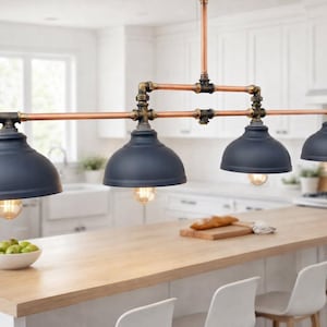 Copper Pendant Light for Kitchen Island, Rustic Ceiling Light, Black Industrial Hanging Lamp, Farmhouse Lighting, Dining Billiard Light.