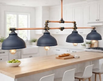 Copper Pendant Light for Kitchen Island, Rustic Ceiling Light, Black Industrial Hanging Lamp, Farmhouse Lighting, Dining Billiard Light.