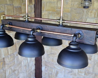 Wood Pendant Light .Rustic Farmhouse Ceiling  Lighting,