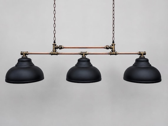 Industrial Kitchen Island Light, Copper Pipe Chandelier, Farmhouse 3 Dome Pendant, Steampunk Billiard Lamp, Rustic Dining Room Lighting