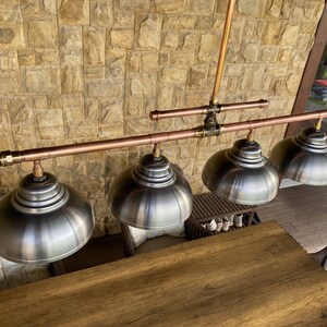 Copper Pipe Chandelier with Steel Shade - Rustic Industrial Lighting Bild 4