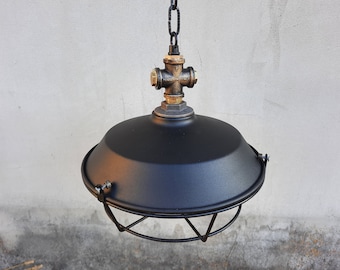 Black Industrial Pendant Light  Rustic Steampunk Chandelier
