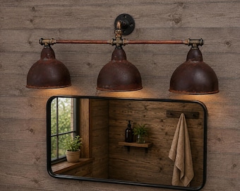 Industrial Vanity Light, 3 Light Bathroom Fixture, Rustic Copper Wall Sconce, Vintage Farmhouse Lighting