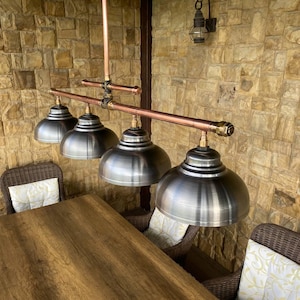 Copper Pipe Chandelier with Steel Shade - Rustic Industrial Lighting Bild 10