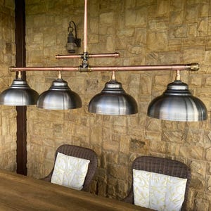 Copper Pipe Chandelier with Steel Shade - Rustic Industrial Lighting Bild 6
