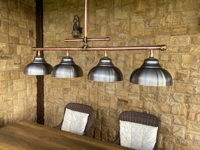 Copper Pipe Chandelier with Steel Shade - Rustic Industrial Lighting Bild 6