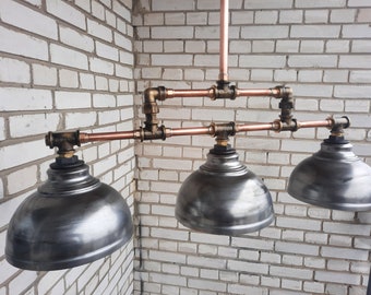 Industrial kitchen lighting, rustic hanging chandelier, steampunk ceiling pendant lamp, Copper ceiling chandelier for bar