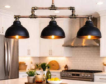 Industrial Kitchen Island Lighting Copper Chandelier , Rustic Loft Ceiling Pendant Light ,Farmhouse Handmade Pipe Fixture