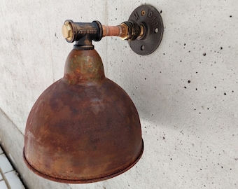 Industrial rusty lamp for the bathroom.Steampunk wall ligt. Rustic bedside sconce.