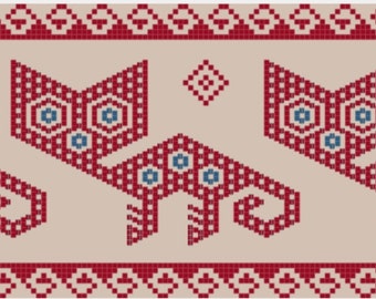 Chancay Mummy Cats Cross Stitch Digital Pattern Peru Pre-Columbian
