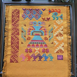 Sican Bird Sampler Cross Stitch Digital Pattern Ancient Peru Bids Pre-Columbian Textiles fragments