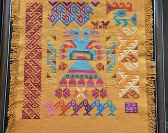 Sican Bird Sampler Cross Stitch Digital Pattern Ancient Peru Bids Pre-Columbian Textiles fragments