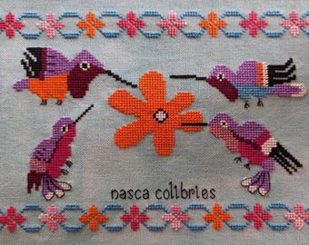 Nasca Hummingbirds Cross Stitch Digital Pattern Ancient Peru Birds Pre-Columbian Ceramic Colibries