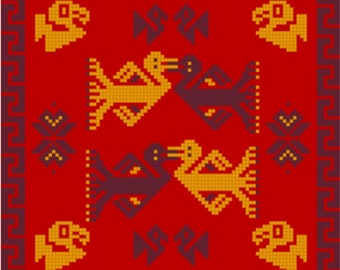 Love Birds Peruvian Cross Stitch Digital Pattern Peru Precolumbian Chimu