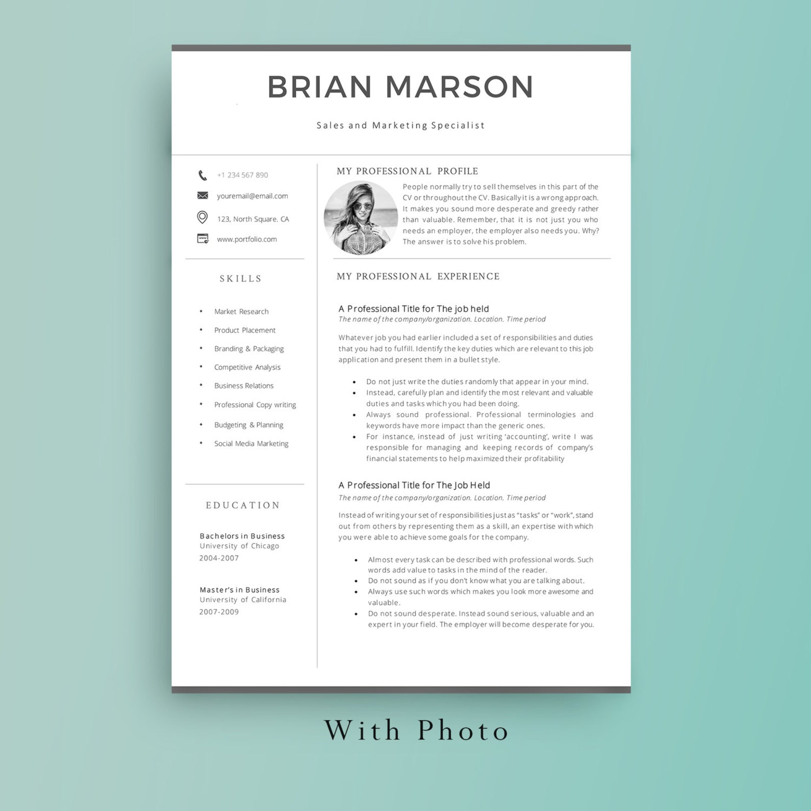 Resume Template Professional Resume 2 Pages Resume Etsy